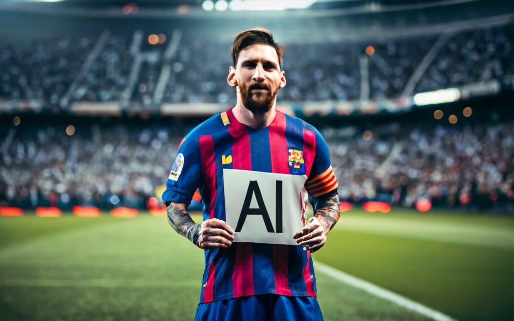 Lionel Messi Holding A Sign Written Made By Ai