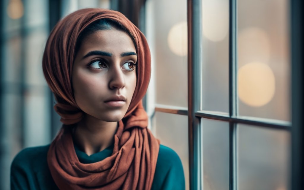 A Beautiful Arabic Girl Looking Out Of The Windo